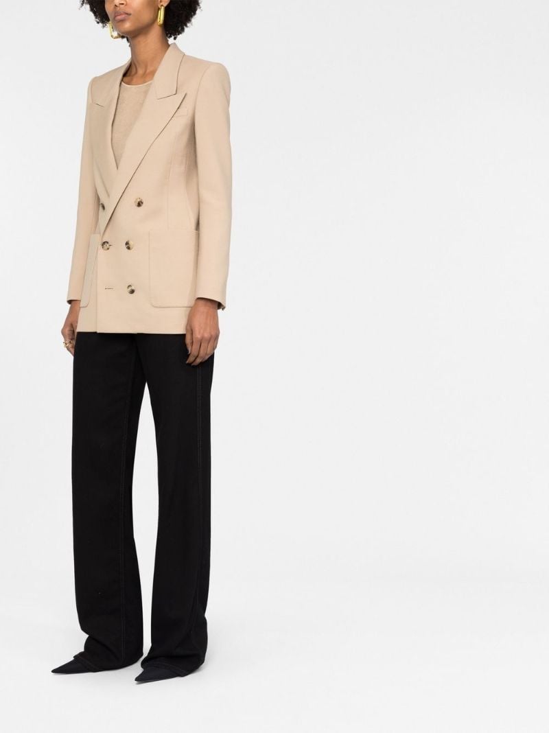 Neutral Double-breasted Wool Blazer
