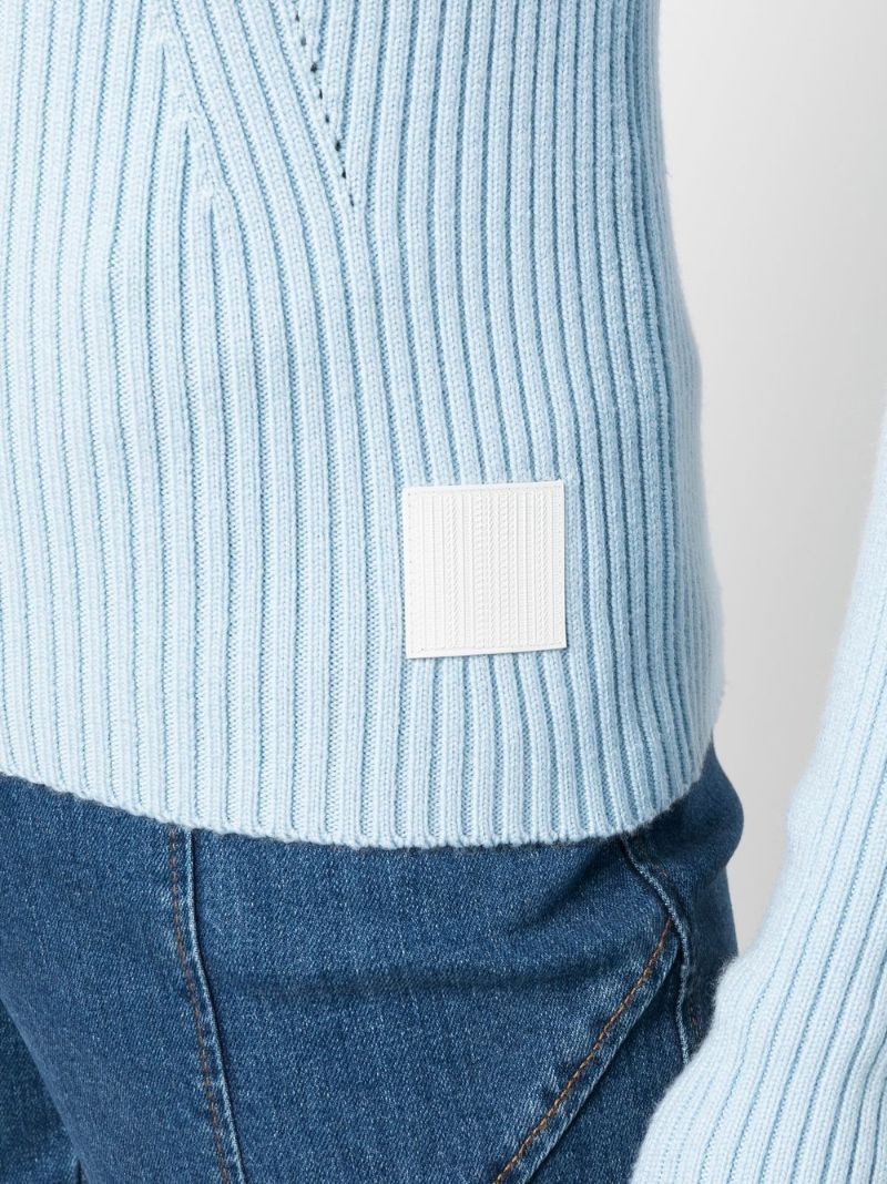 Blue Ribbed Wool Sweater