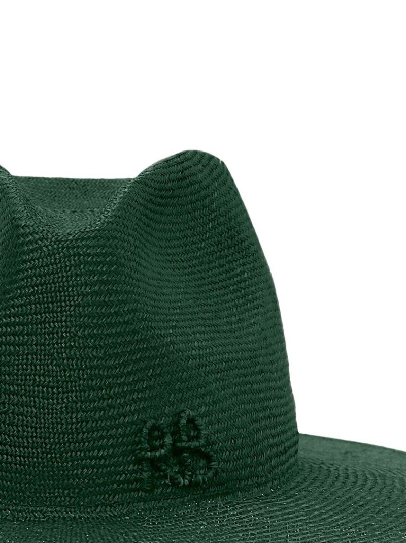 Emerald Green Straw Fedora Hat