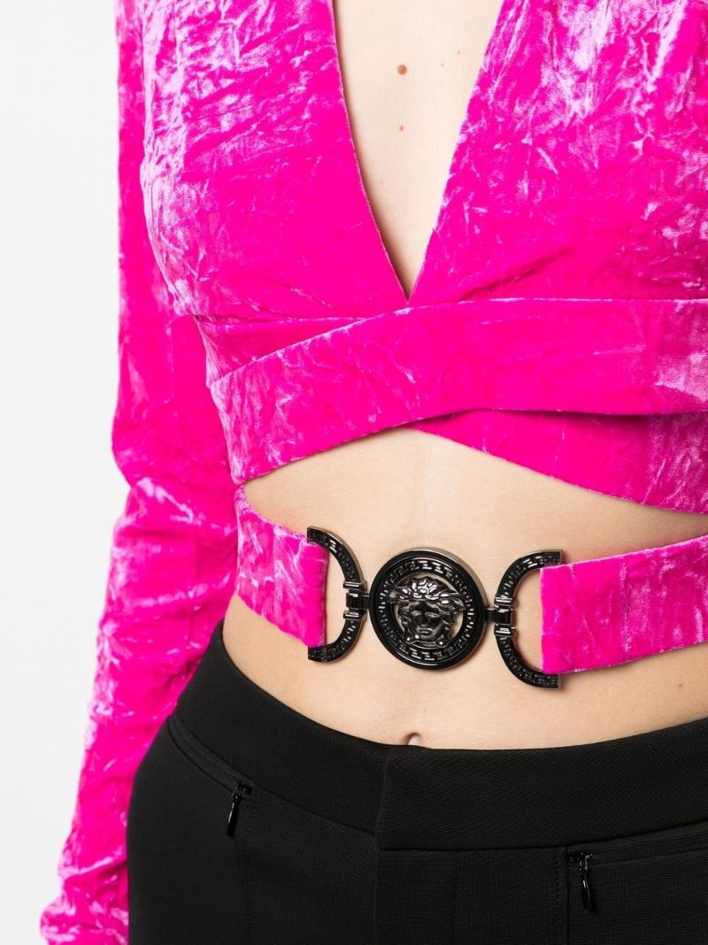 Pink Medusa Buckle Crossover Crop Top