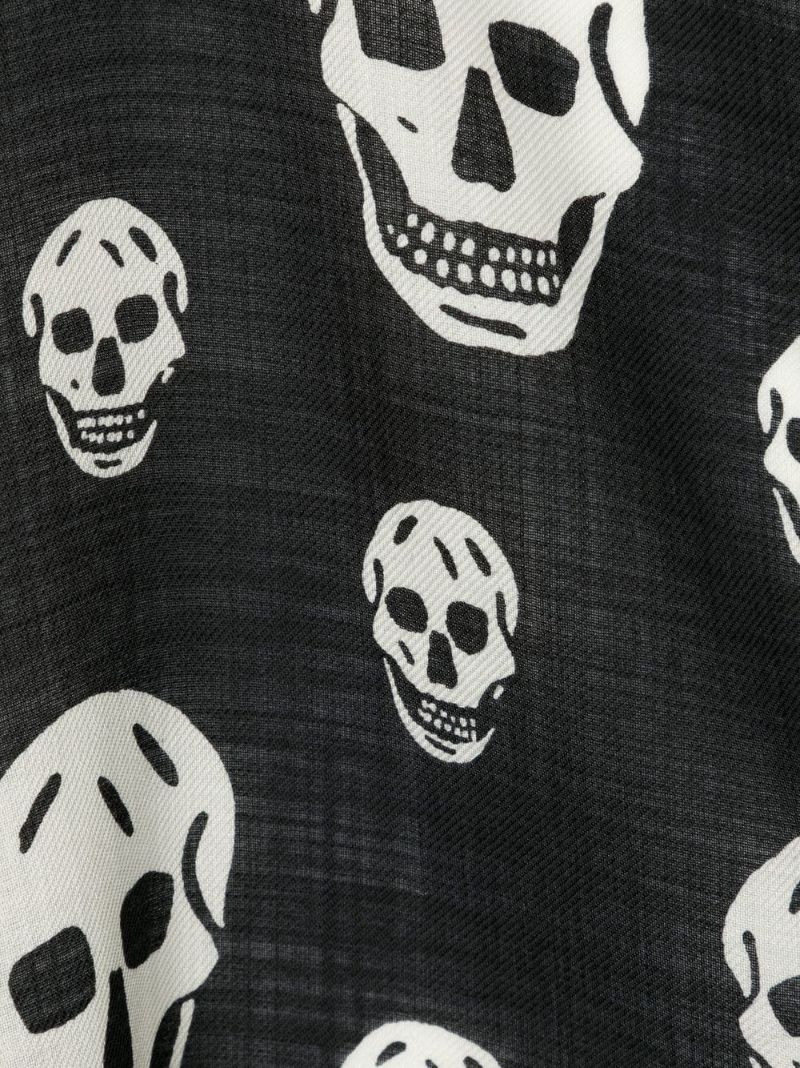 Black Wool Skull Print Scarf