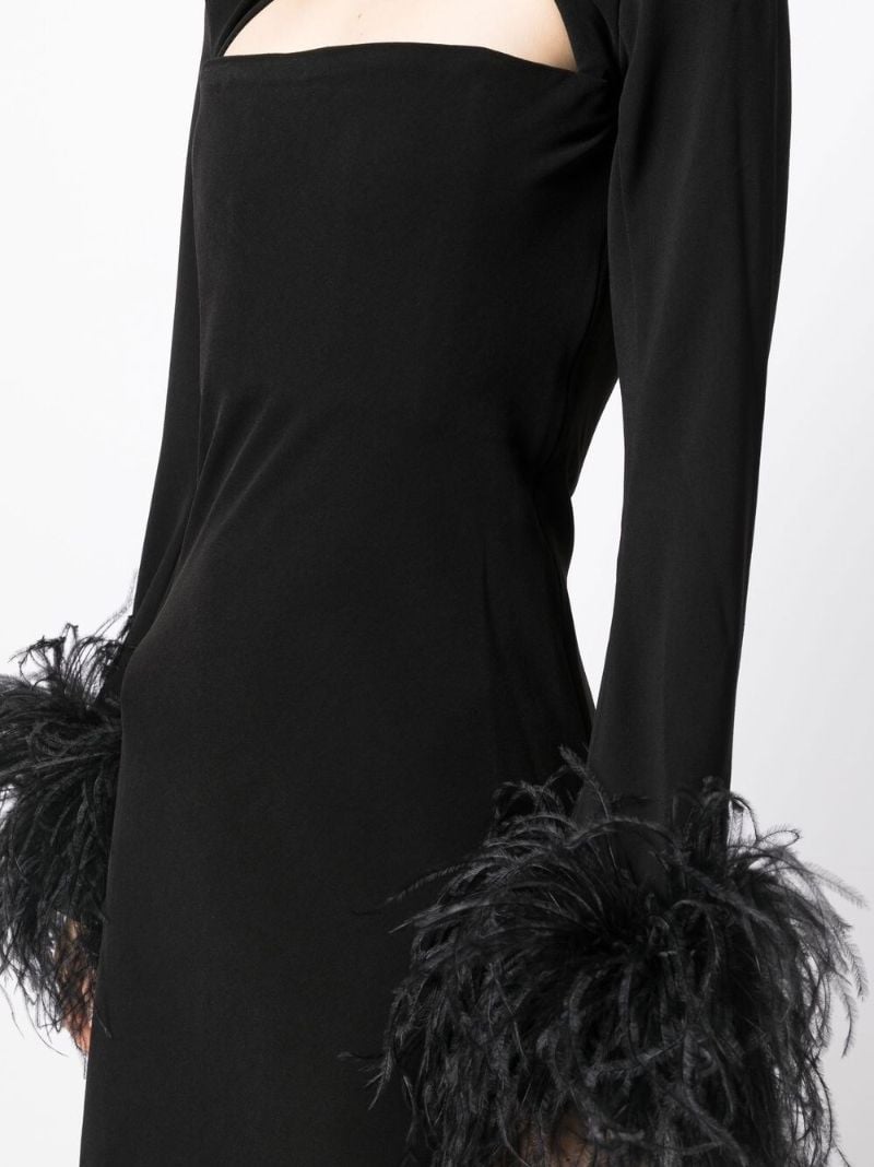 Black Odessa Feather-trim Midi Dress