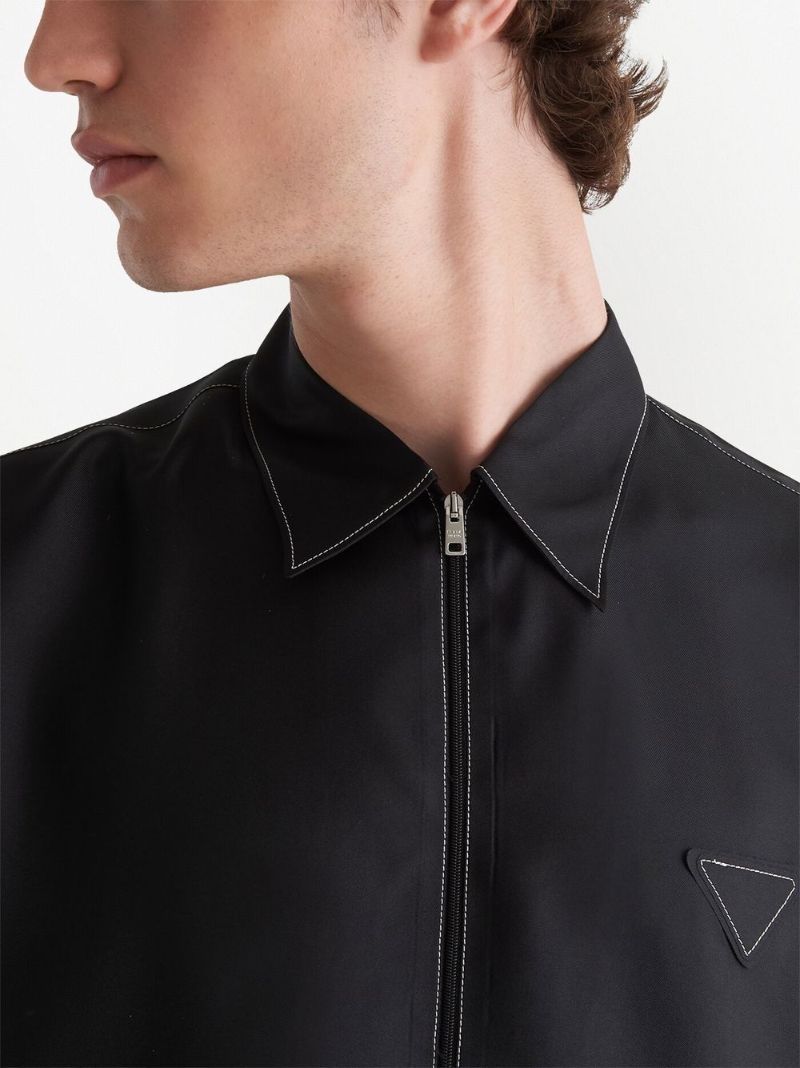 Black Zip-up Silk Shirt