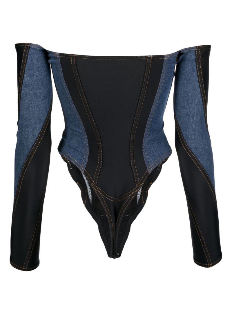 Blue Off-the-shoulder Denim Bodysuit