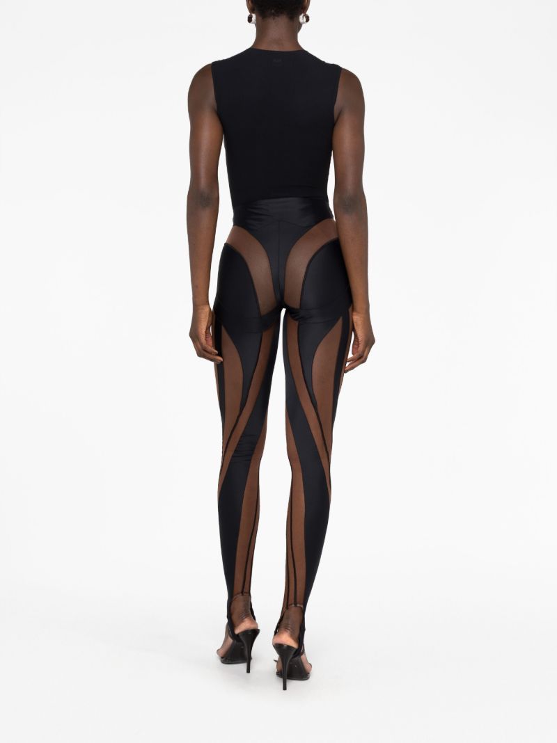 Black Sheer Panelled Stirrup Leggings