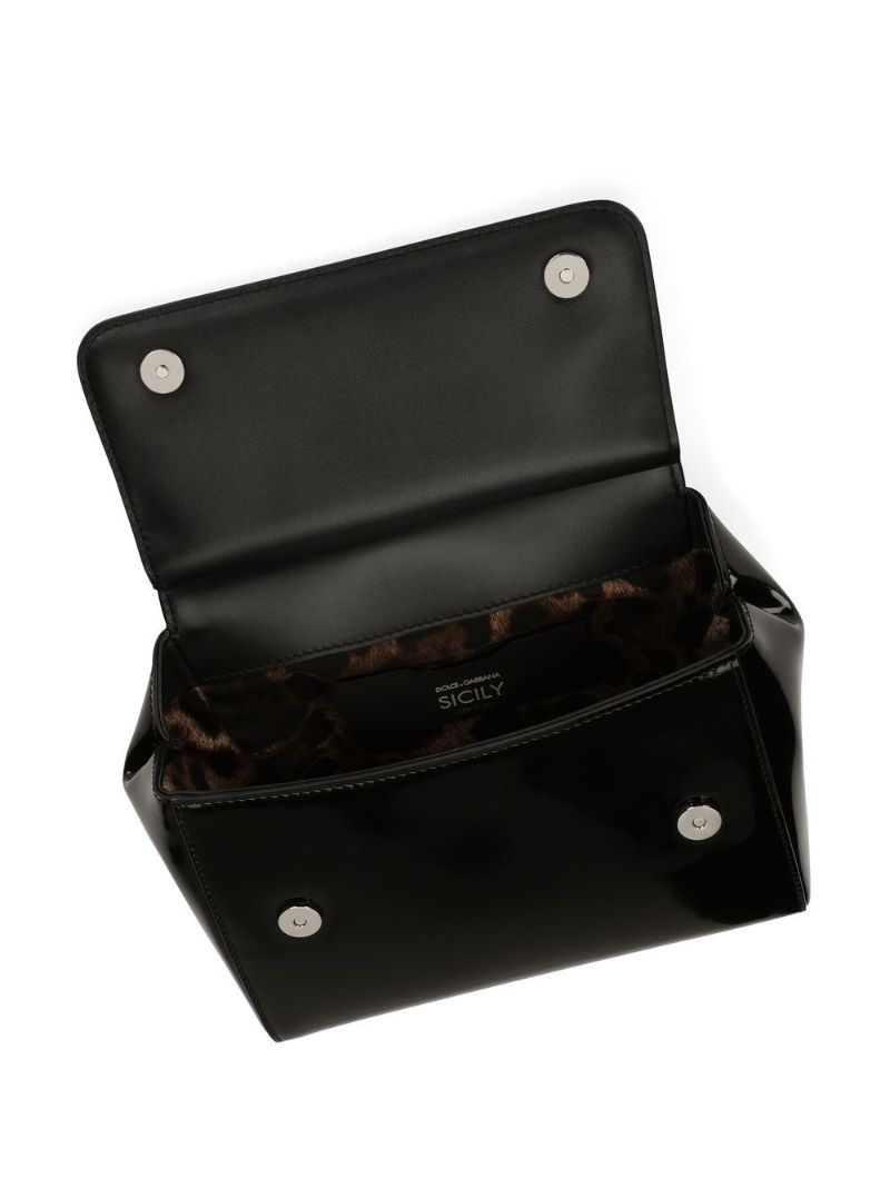 Black Sicily Small Patent Leather Top Handle Bag