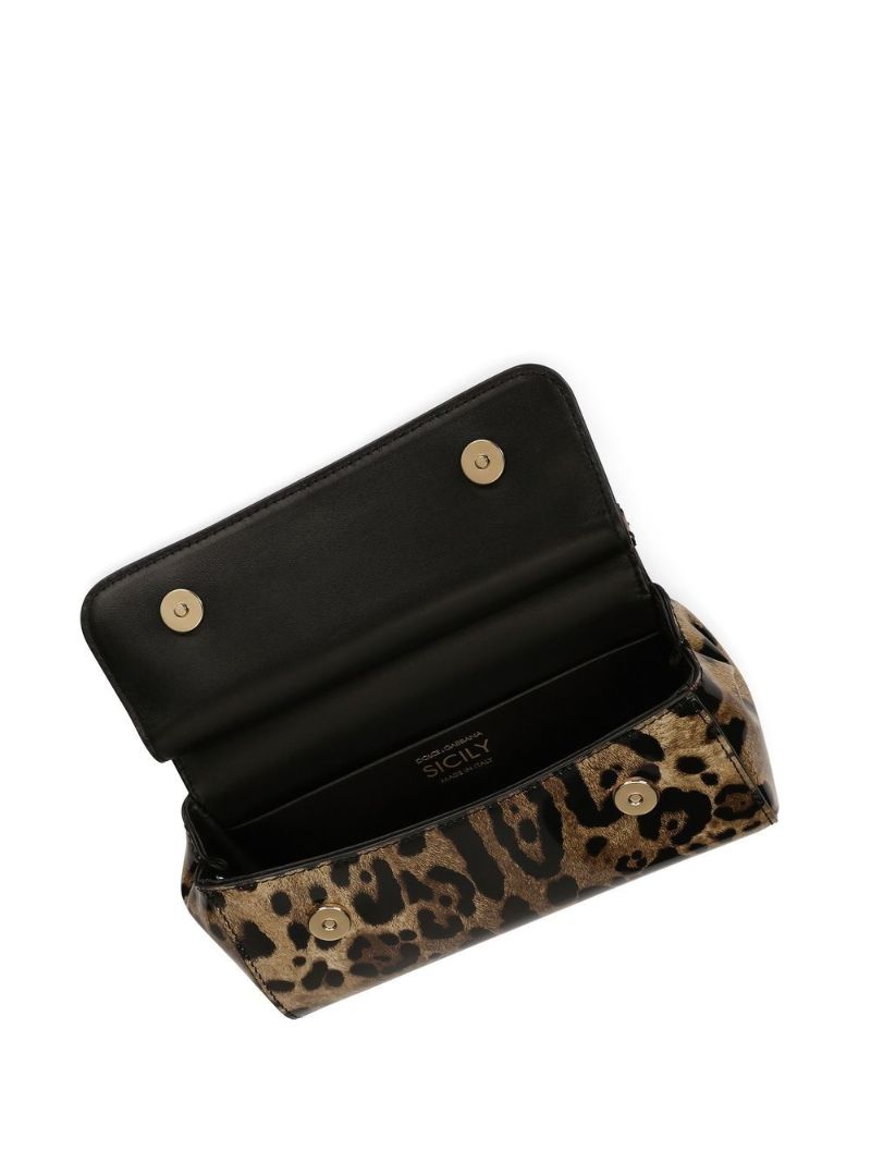 Brown Sicily Small Leopard Print Leather Top Handle Bag