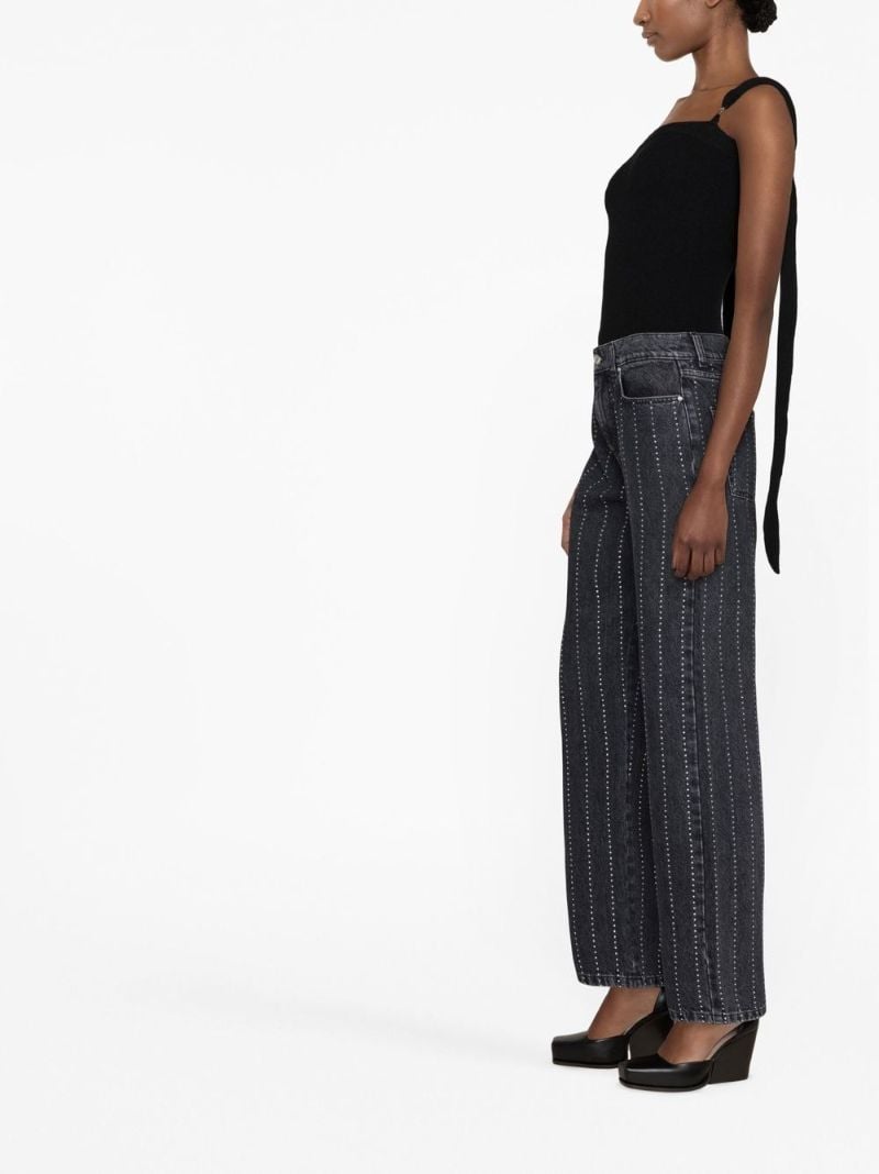 Black Crystal-embellished Pinstriped Straight-leg Jeans