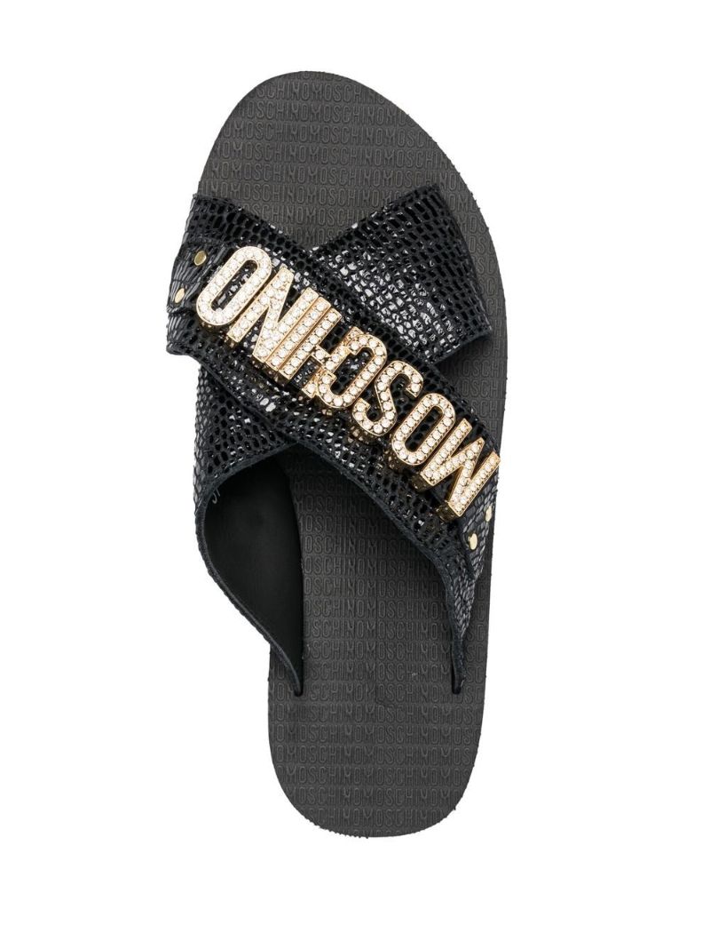 Black Logo Lettering Wedge Sandals