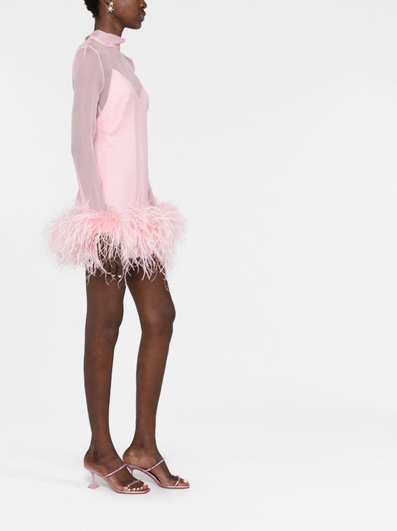 Pink Feather Trim Silk Mini Dress