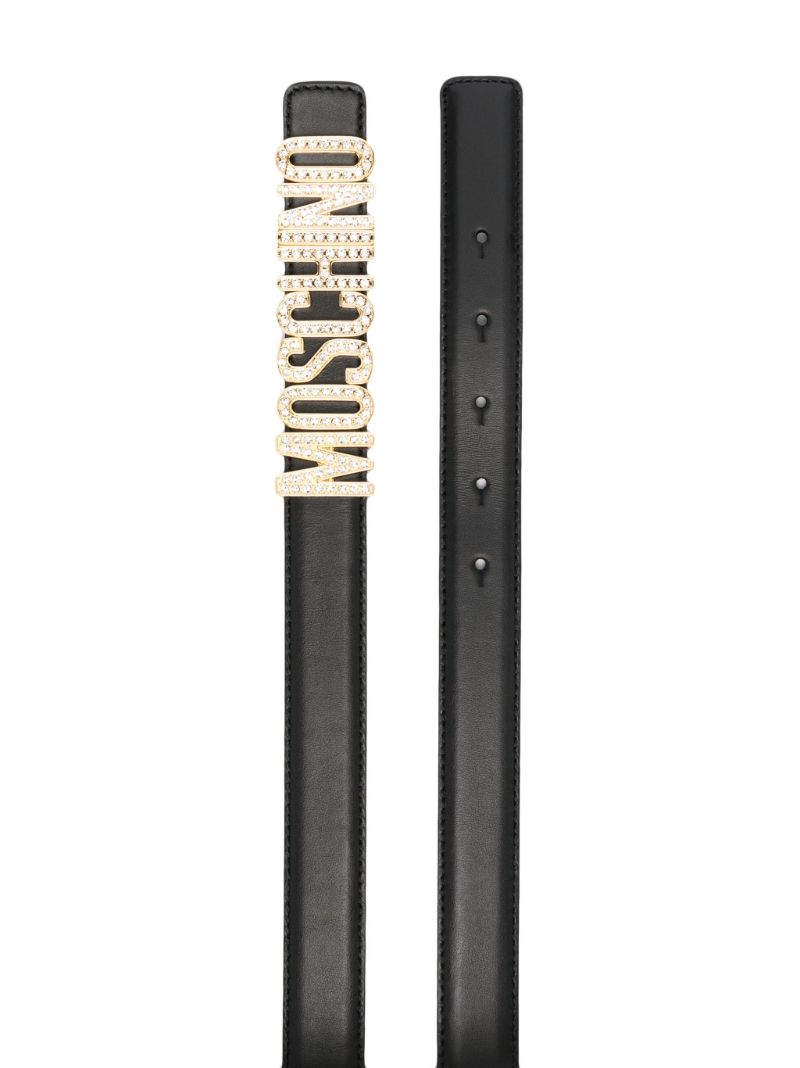 Black Crystal-embellished Leather Belt