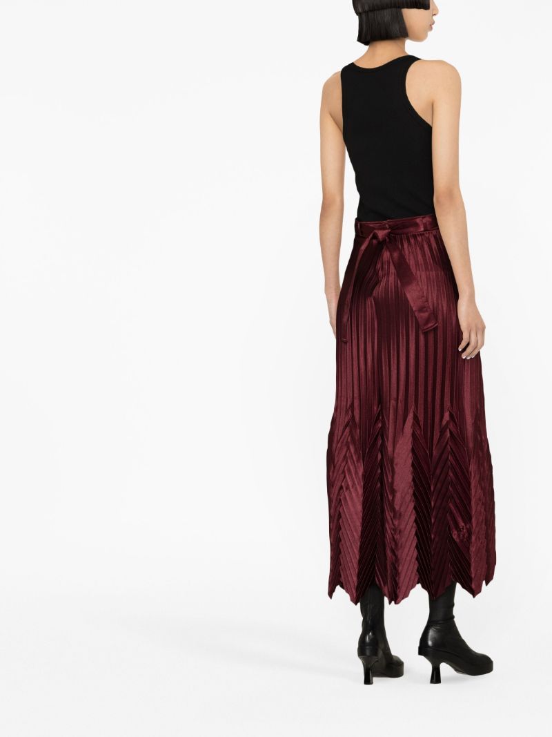 Red Chevron Pleated Midi Skirt