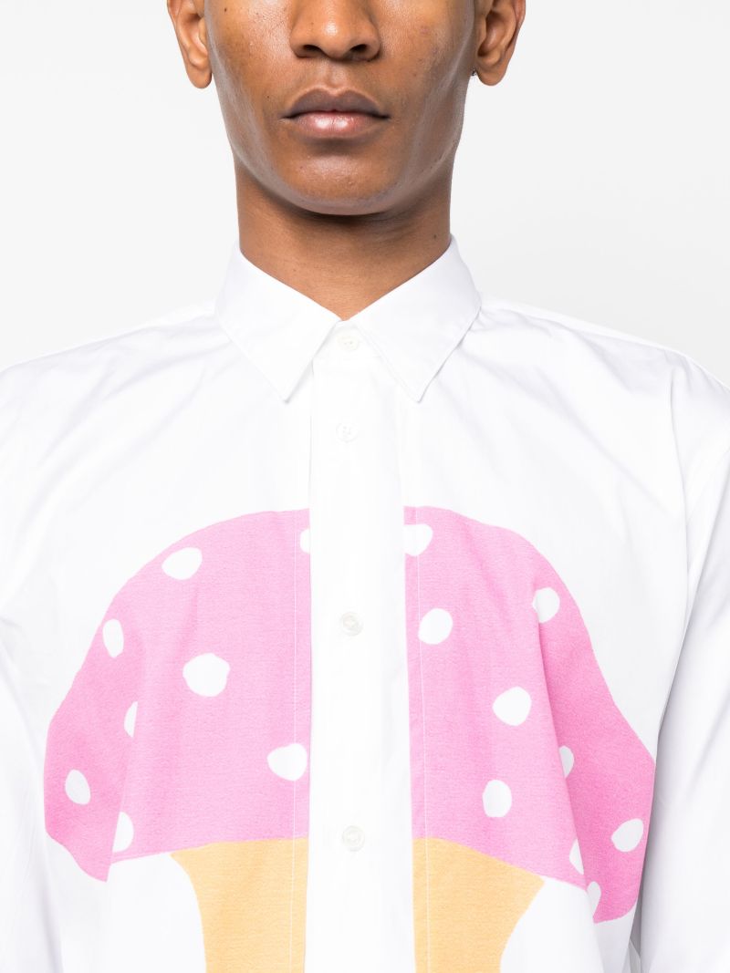 X Brett Westfall White Cotton Mushroom Print Shirt