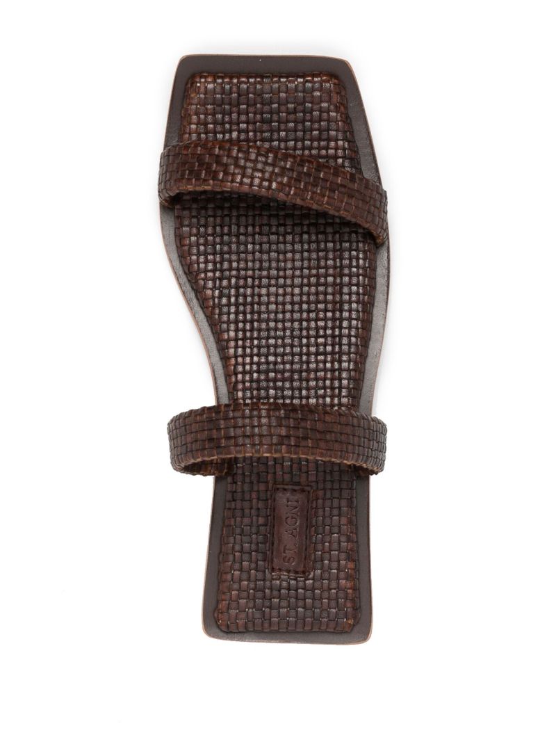 Antique Tan Brown Interwoven Flat Leather Sandals