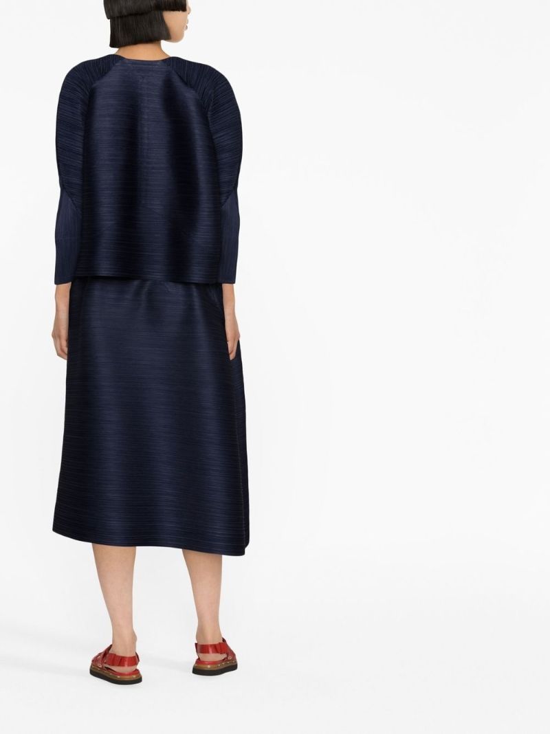 Blue PlissÃ_x0083_© Flared Midi Skirt