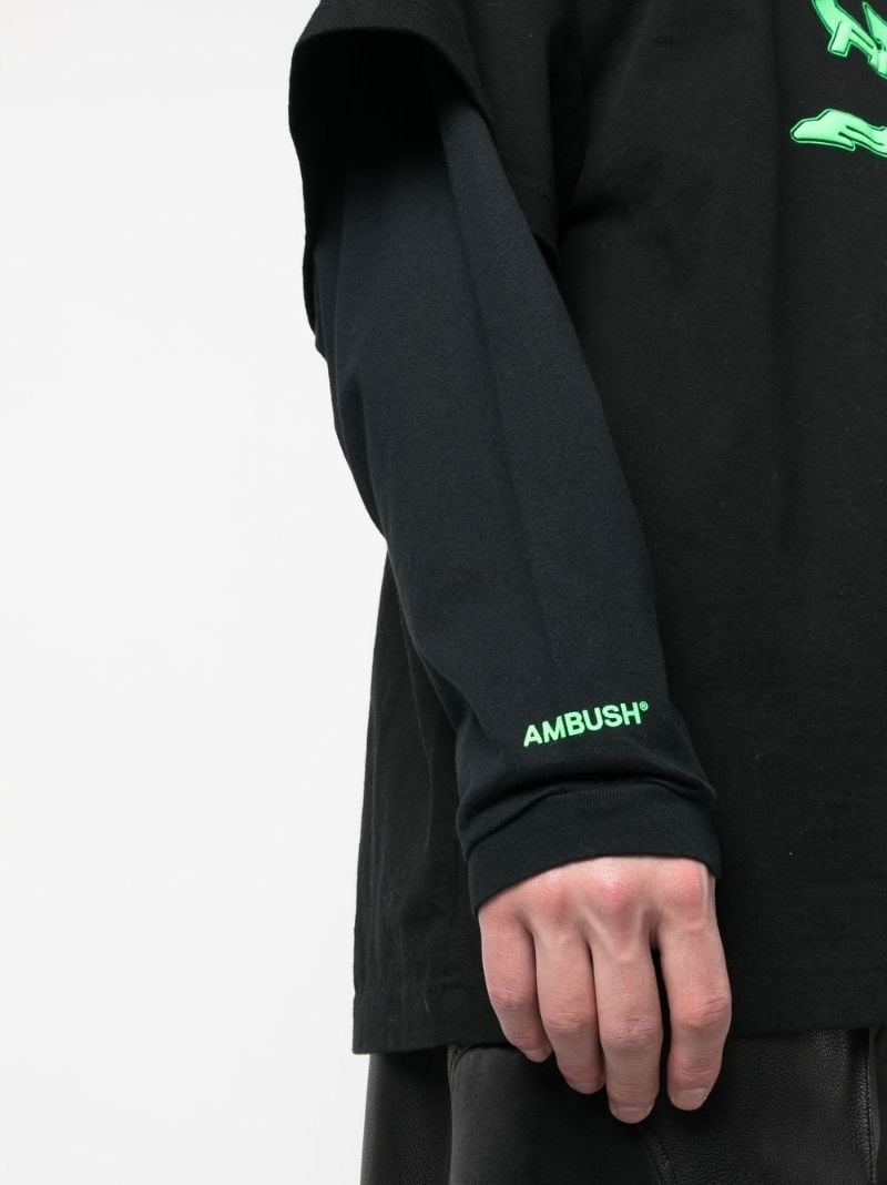 Black Logo Print Layered Long-sleeved T-shirt