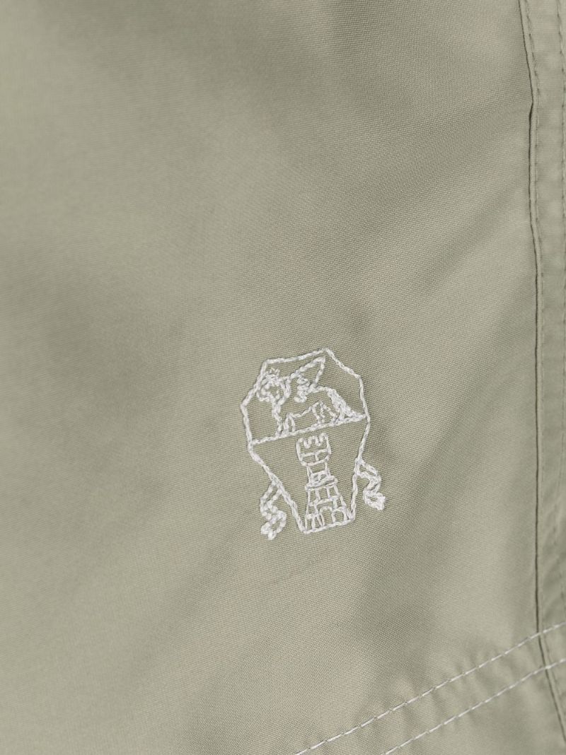 Green Embroidered Logo Swim Shorts