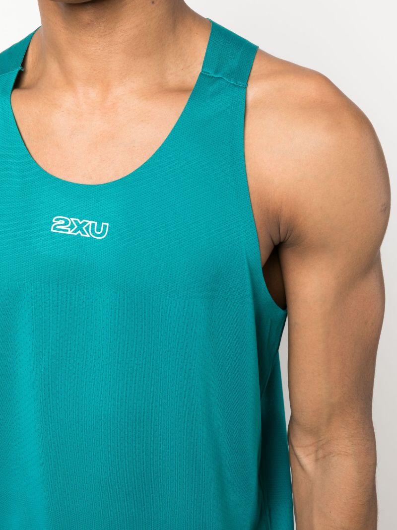 Turquoise Logo Print Performance Top