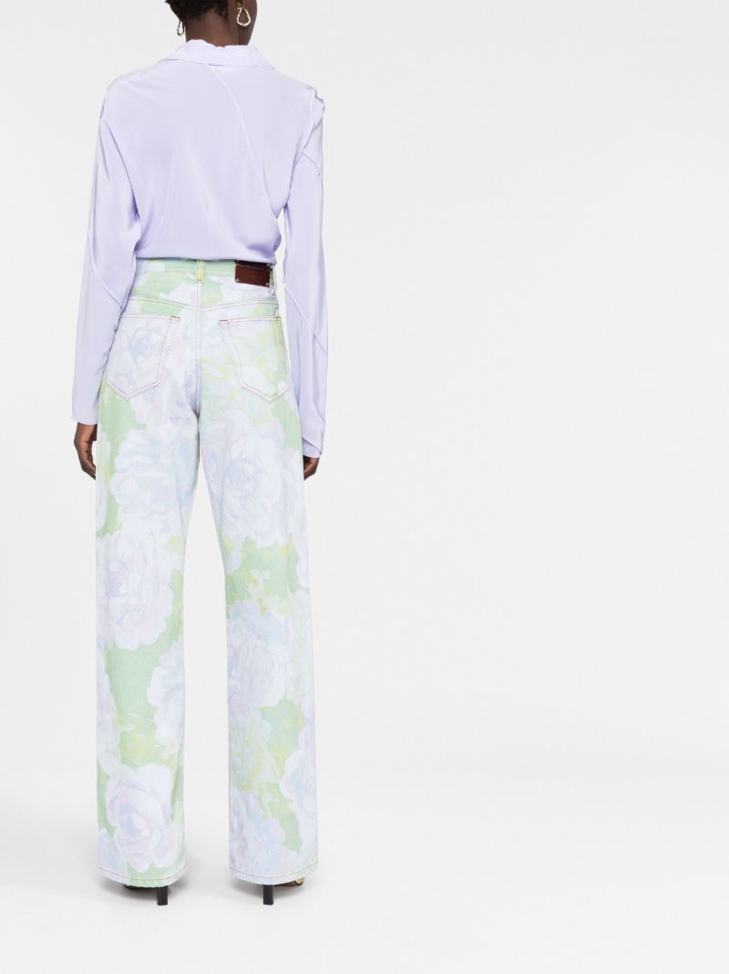 Blue Rose Print Flared Jeans