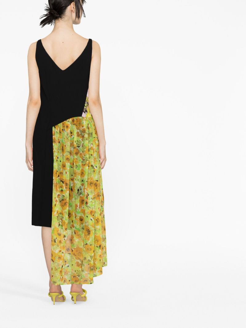 Yellow Floral Print Asymmetric Dress