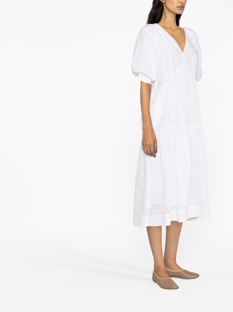 White V-neck Puff Sleeve Maxi Dress