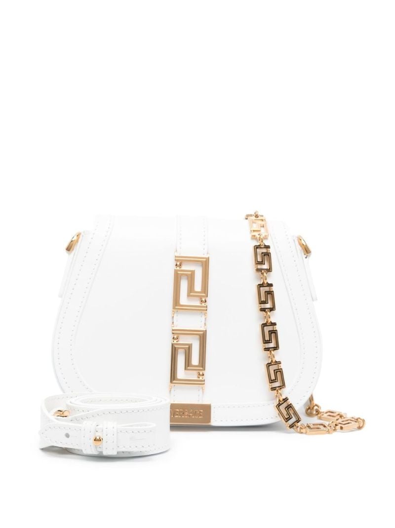 White Greca Goddess Leather Shoulder Bag