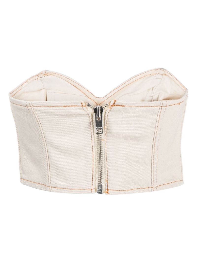 Neutral Crystal-embellished Denim Top