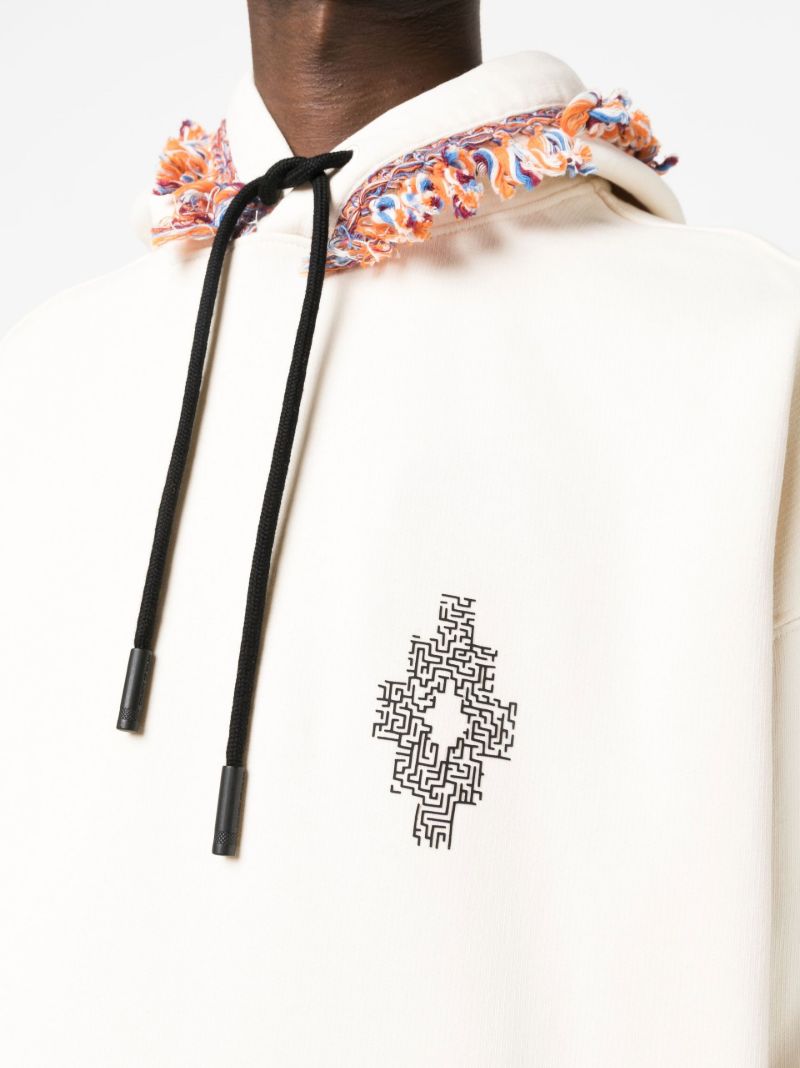 Cream Fringe-detail Hoodie