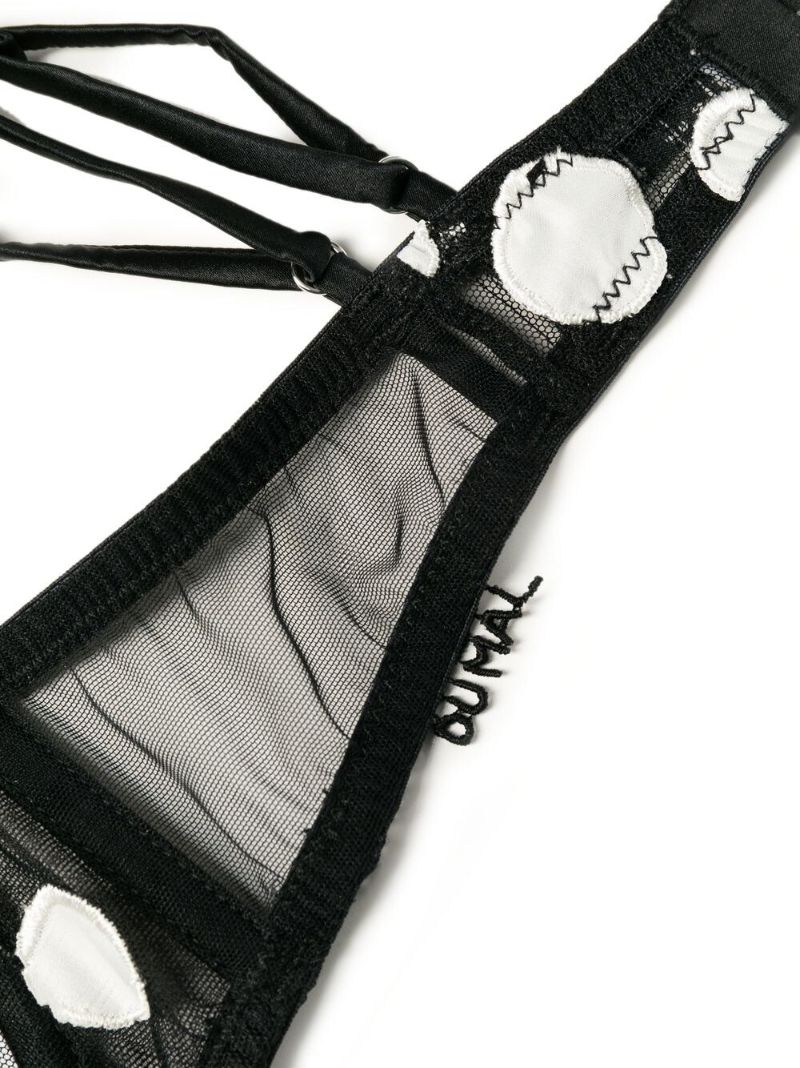 Black Embroidered Polka-dot Bra