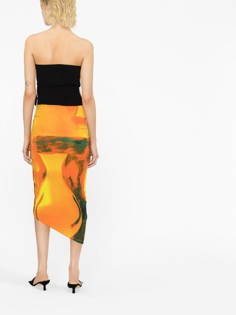 Yellow Coastline Checkmate Print Wrap Midi Skirt