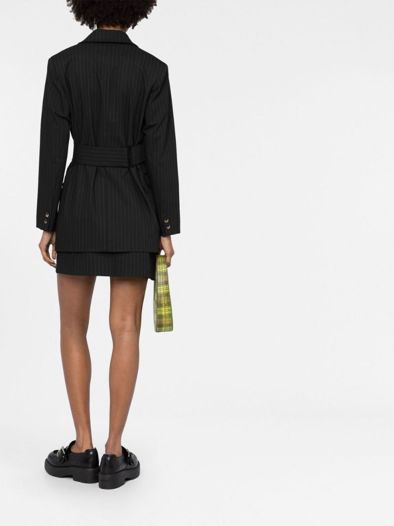 Black Pinstripe Asymmetric-front Blazer