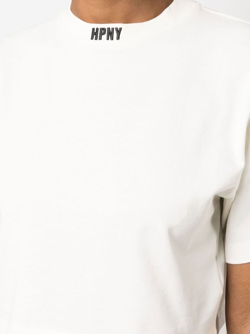 White Embroidered Logo Cropped T-shirt