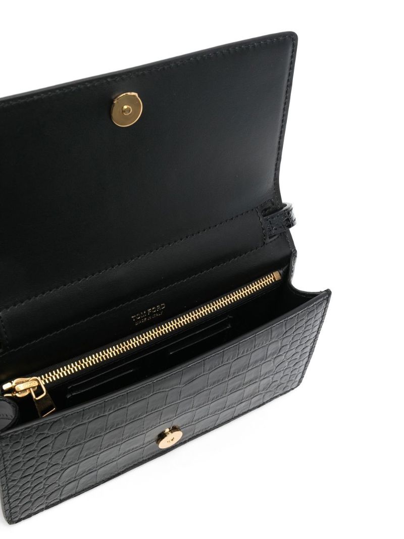 Black Tf Crocodile Embossed Leather Shoulder Bag