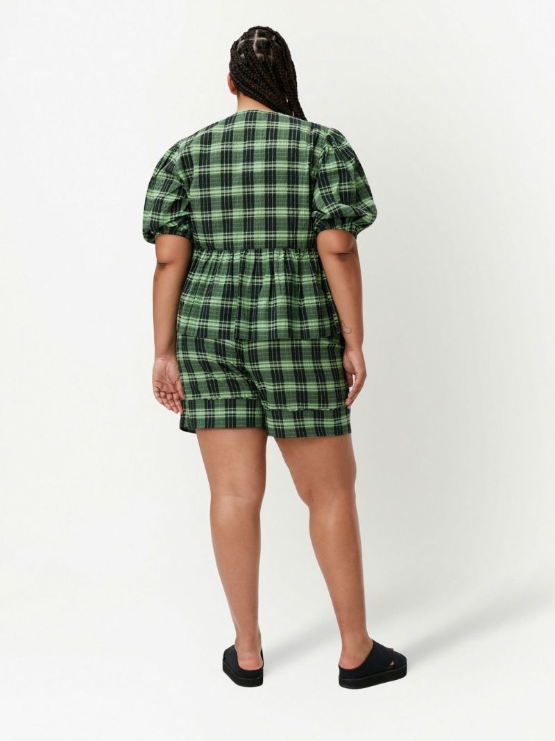 Green Check Print Shorts