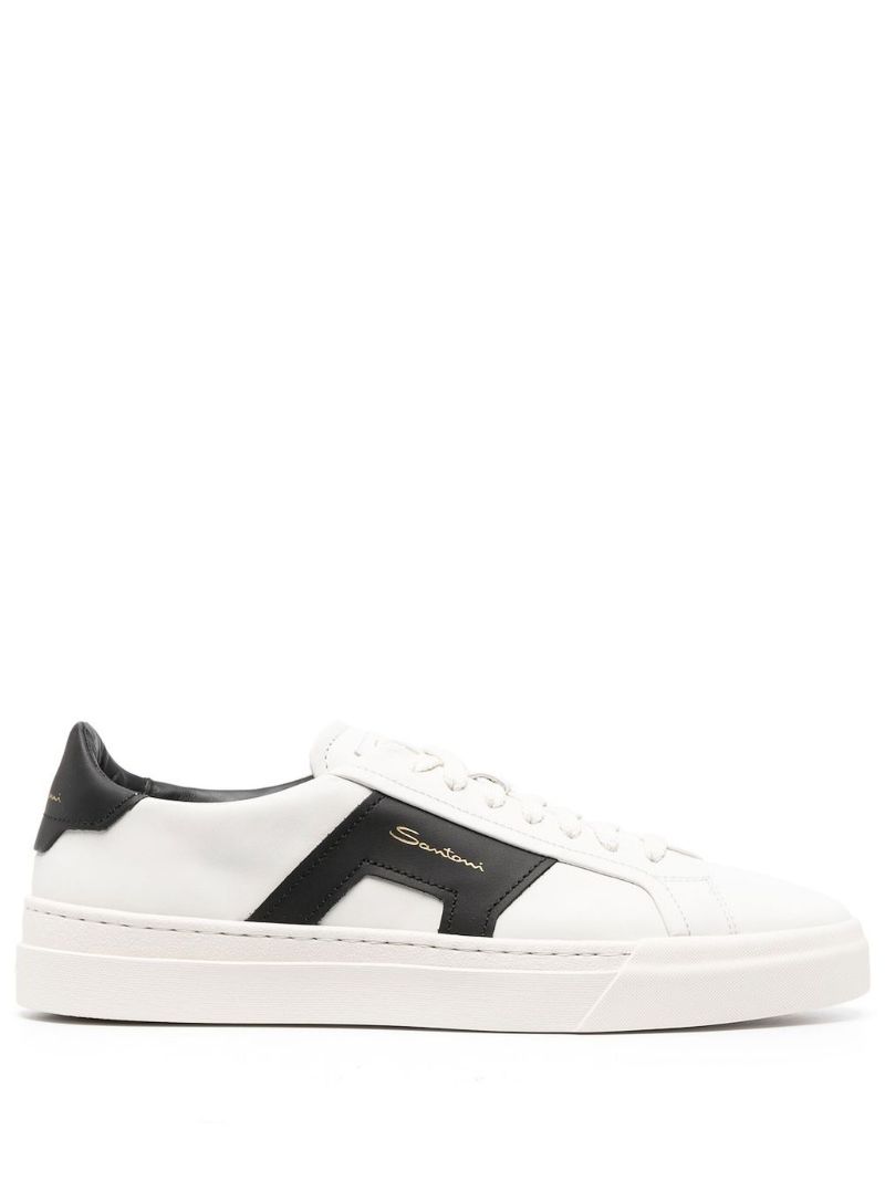 White Double Buckle Leather Sneakers