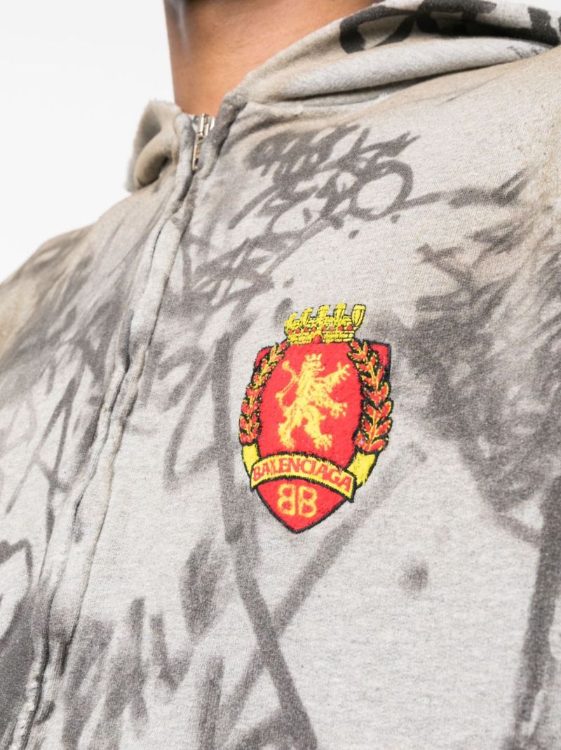 Grey Skater Molleton Bouclette Zipped Hoodie