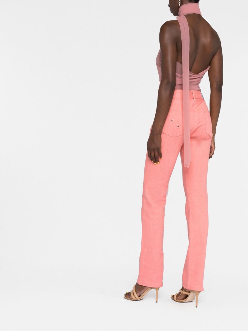 Pink Lace-up Straight-leg Jeans