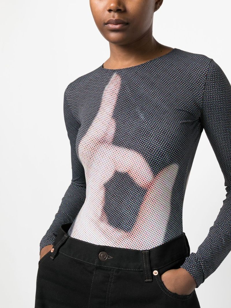 Black Graphic Print Bodysuit