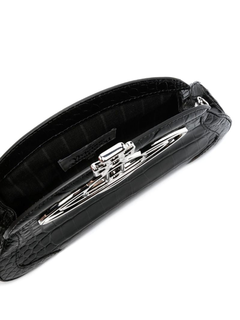 Black Amber Orb Crocodile Embossed Clutch Bag