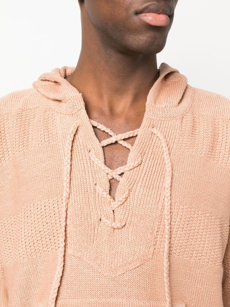 Pink Knitted Drawstring Hoodie