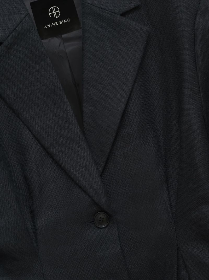 Black Single-breasted Linen Blazer