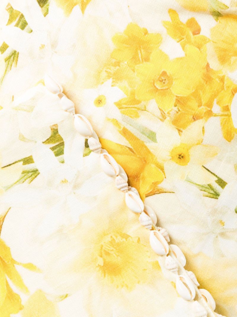Yellow Floral Print Linen Mini Dress
