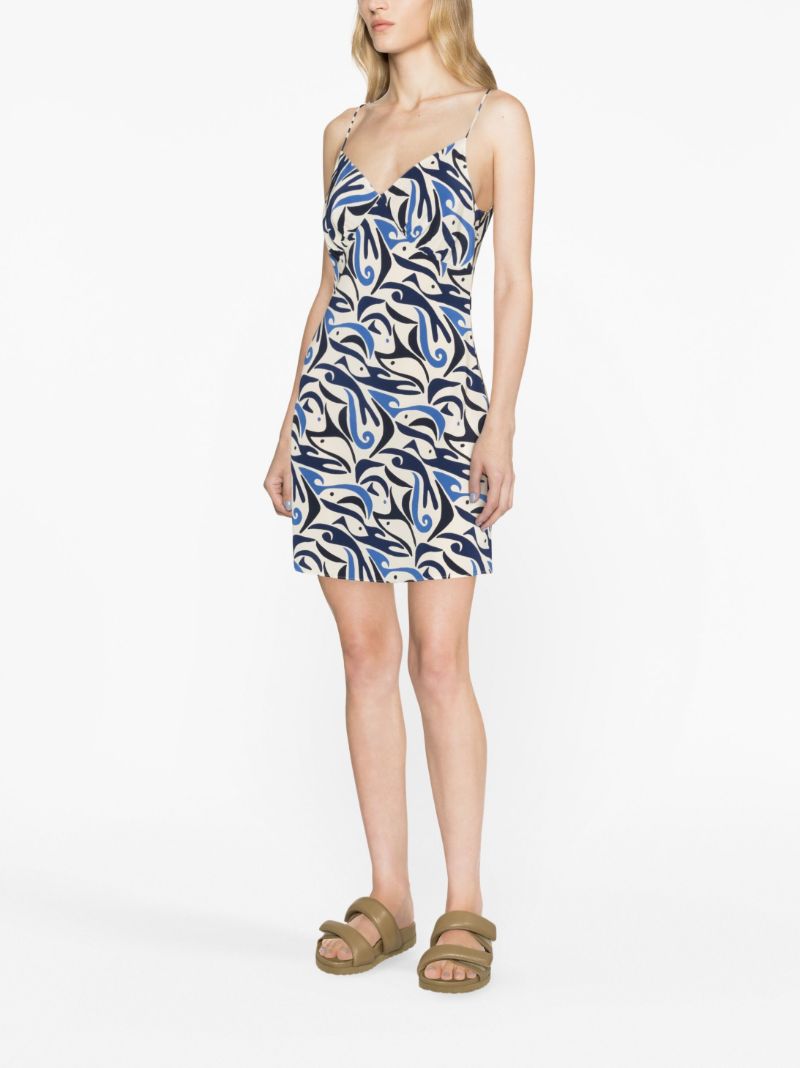 Blue Silk Abstract-print Mini Dress