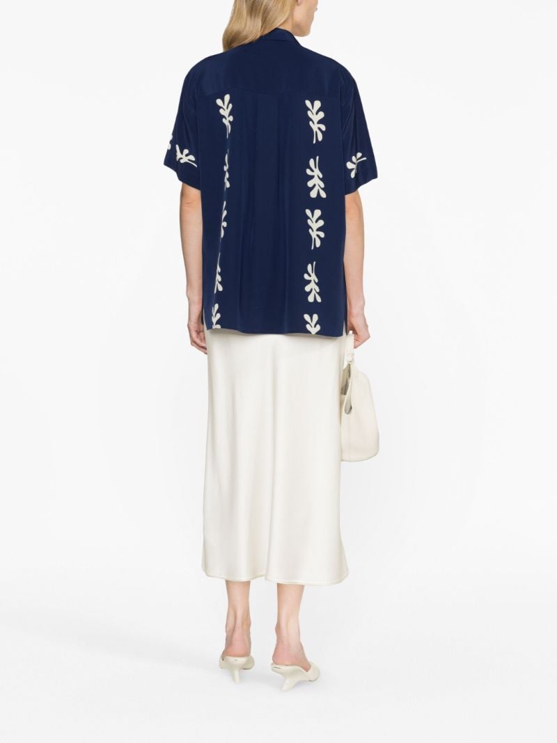 Blue Silk Fig Leaf Print Shirt
