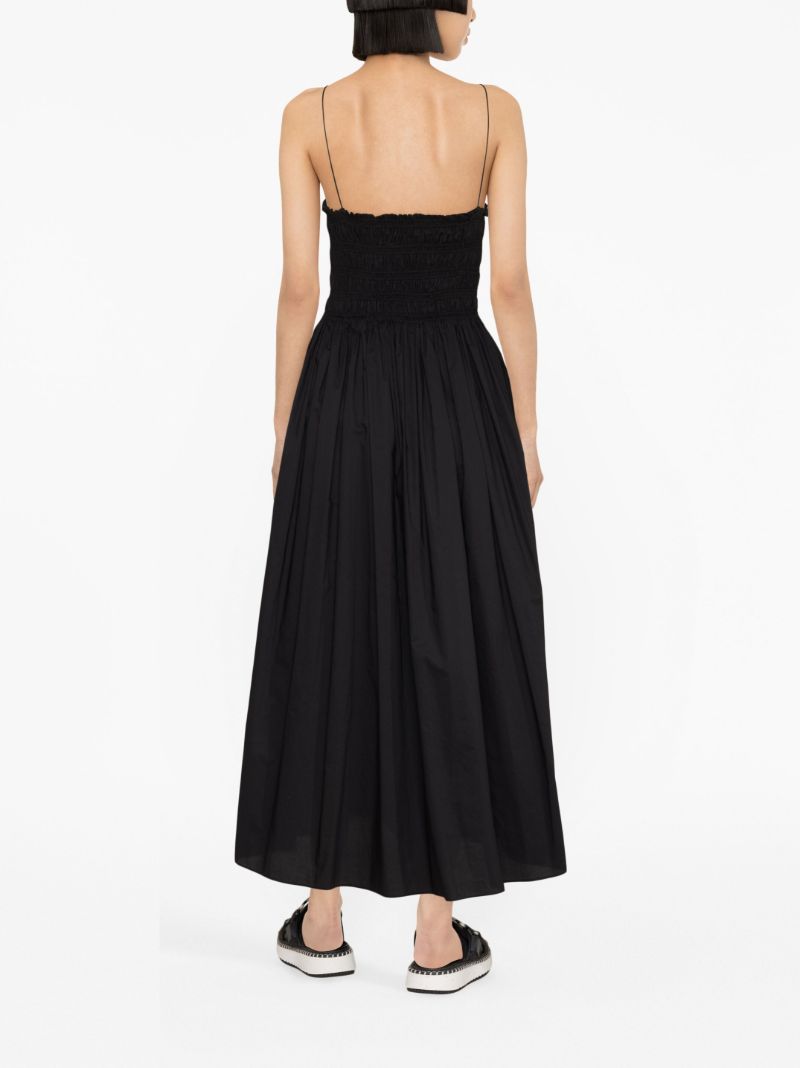 Black Shirred Cotton Midi Dress