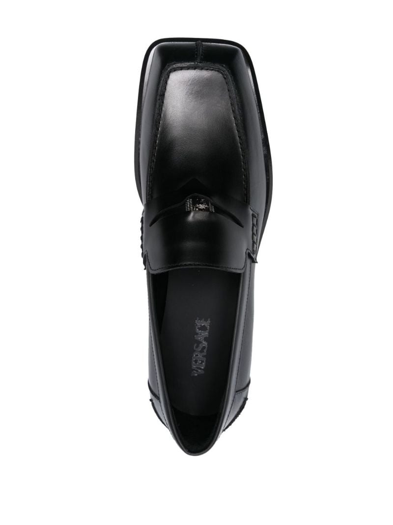 Black Squared Leather Loafers