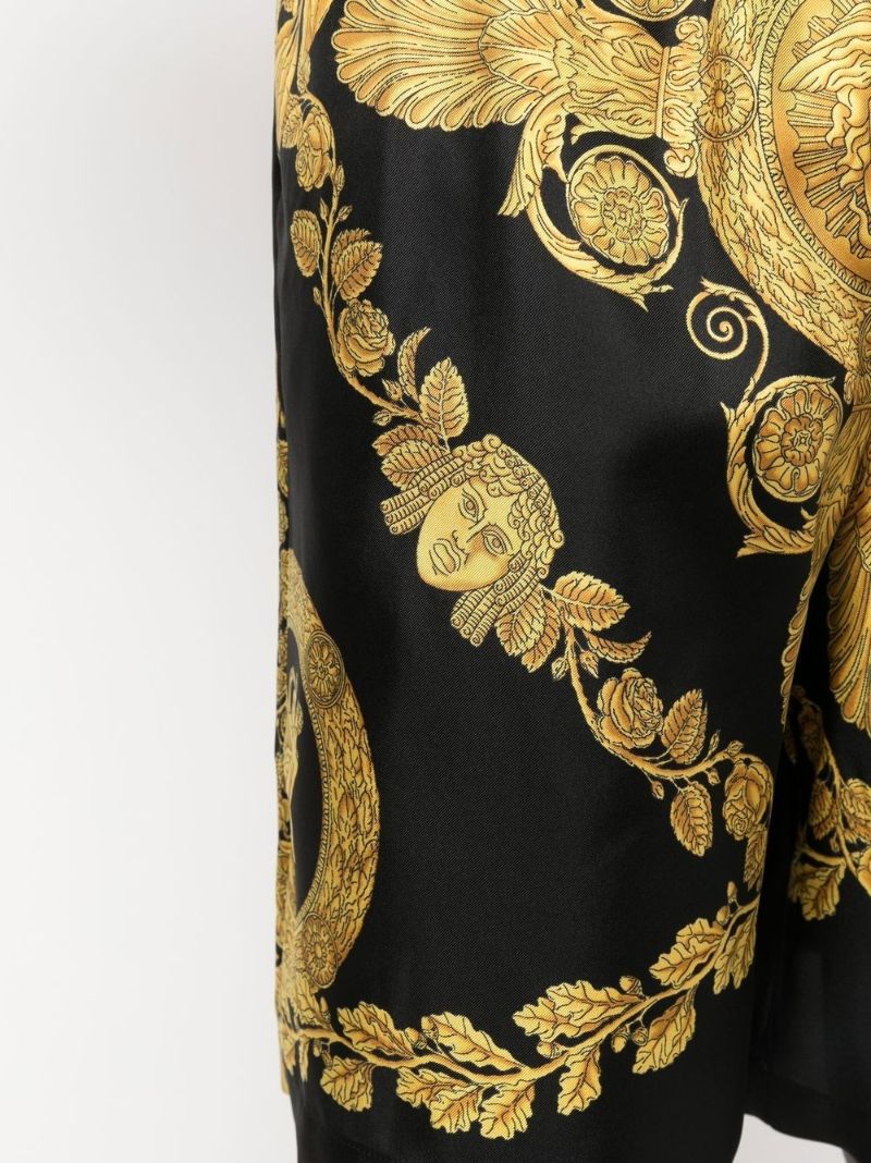Black Barocco Print Silk Shorts