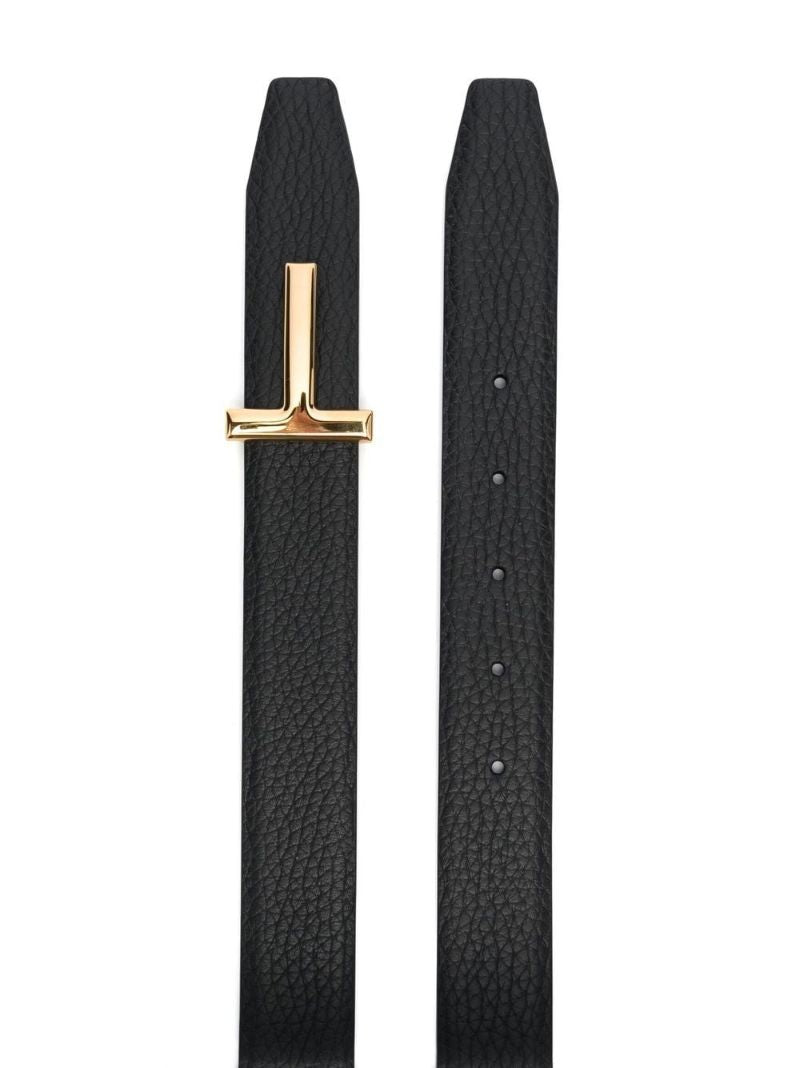 Black Logo Buckle Leather Belt