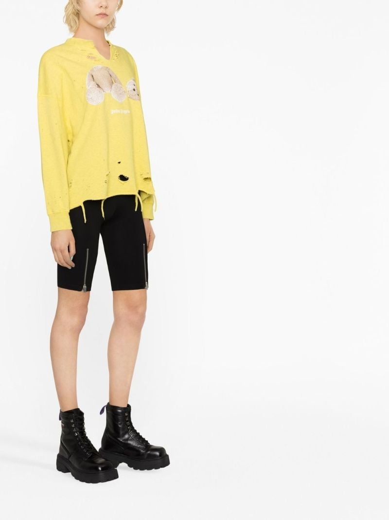 Yellow Teddy Print Distressed Sweatshirt