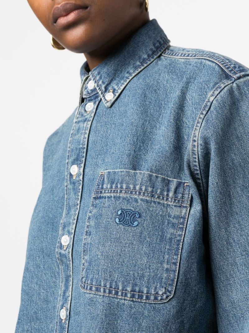 Blue Cropped Denim Shirt